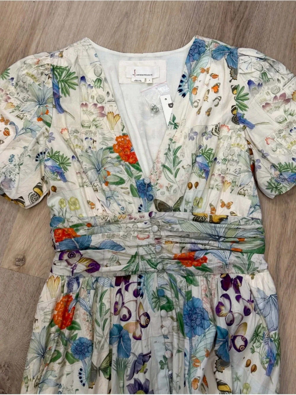 NWT by Anthropologie Floral Cream V-Neck Maxi Dress with Puff Sleeves - Picture 6 of 11